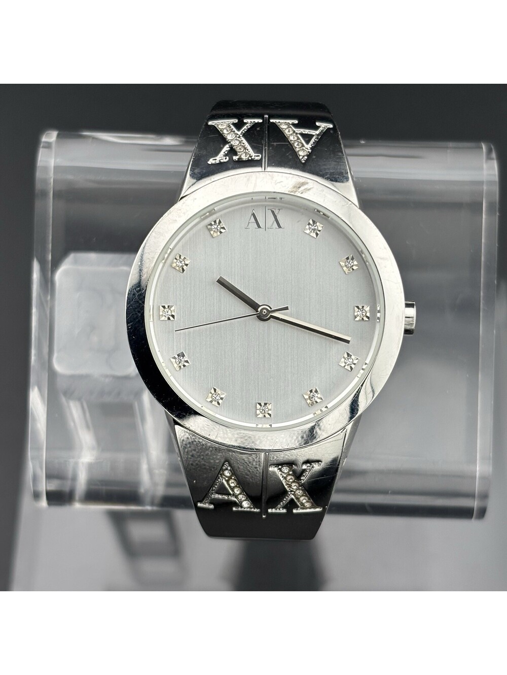 Armani Exchange AX4044 Ladies Silver Dial Crystal Accent Stainless Steel Watch